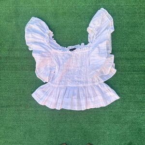 Banana Republic Smocked Ruffle Top White